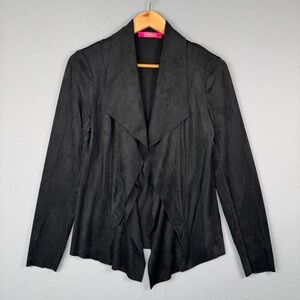 CATHERINE MALANDRINO Waterfall Open Front Jacket Faux Suede XS Black‎ Soft Drape